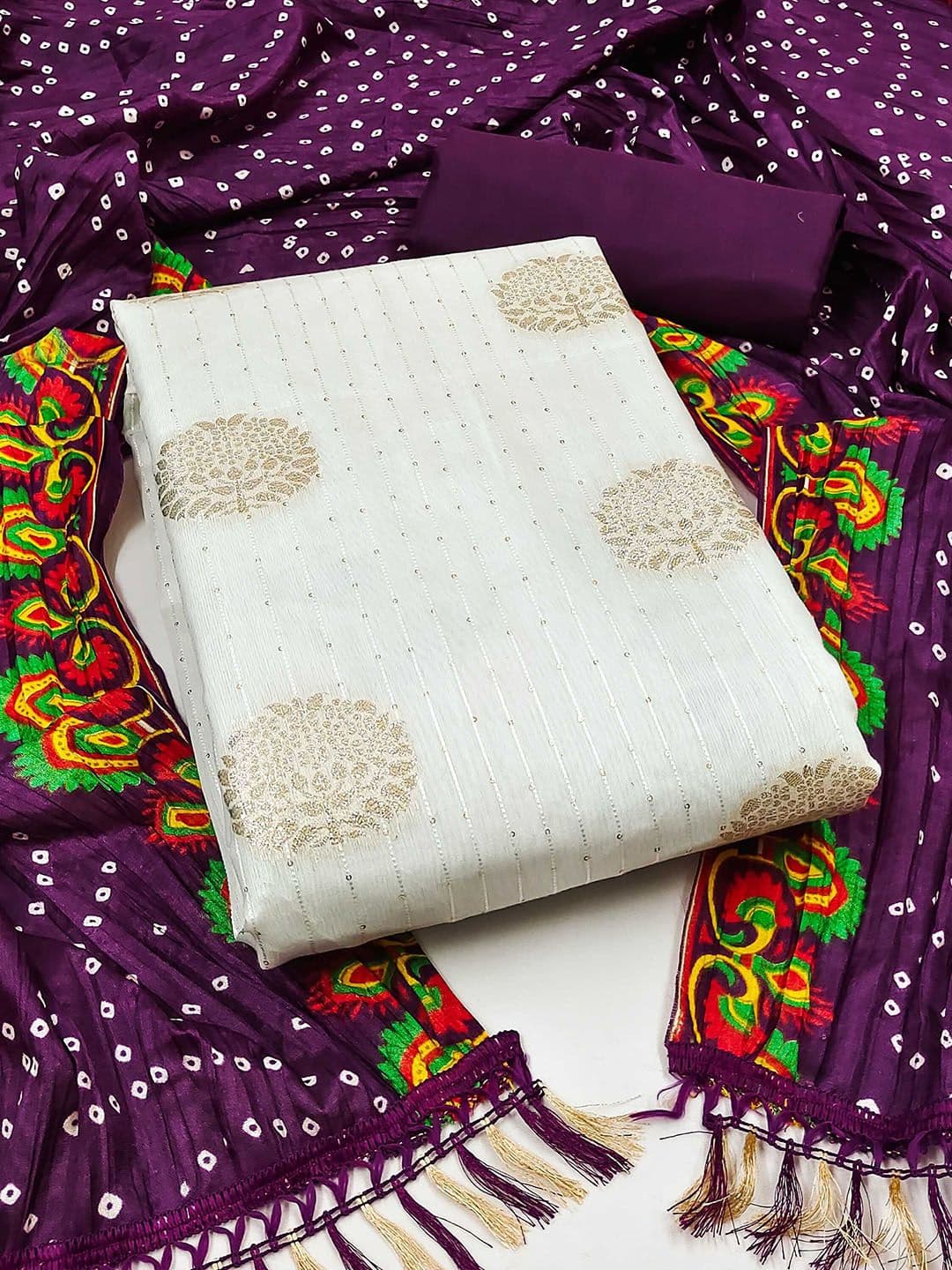 LeeliPeeri Designer Jacquard Floral Woven Design Unstitched Dress Material - view 1