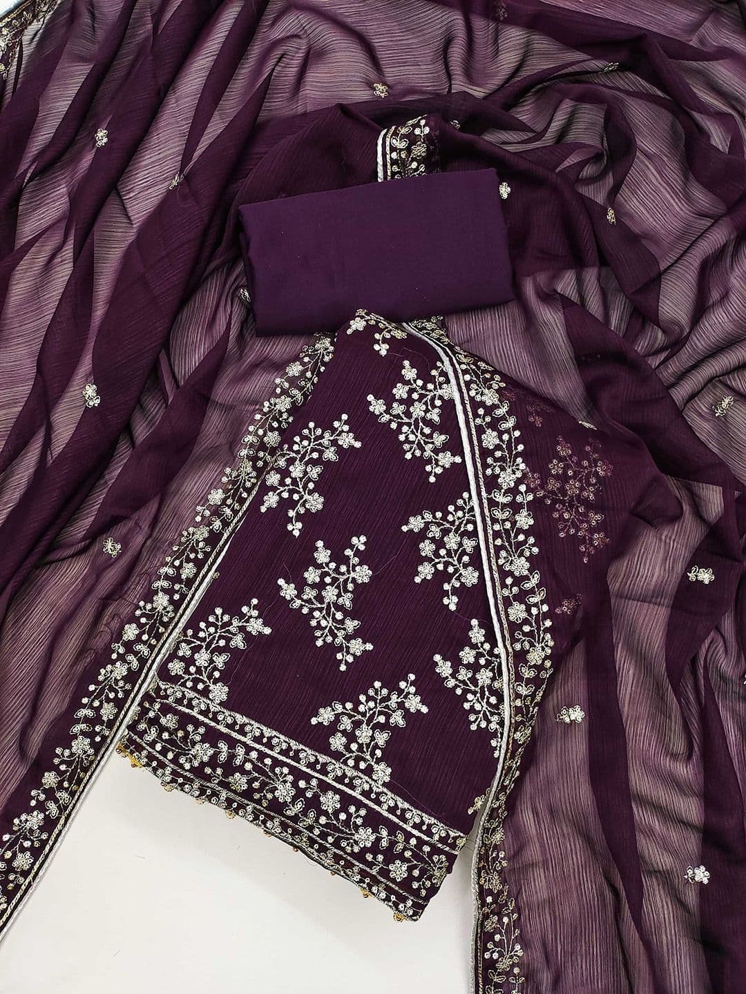 LeeliPeeri Designer Floral Embroidered Zari Georgette Unstitched Dress Material - view 1