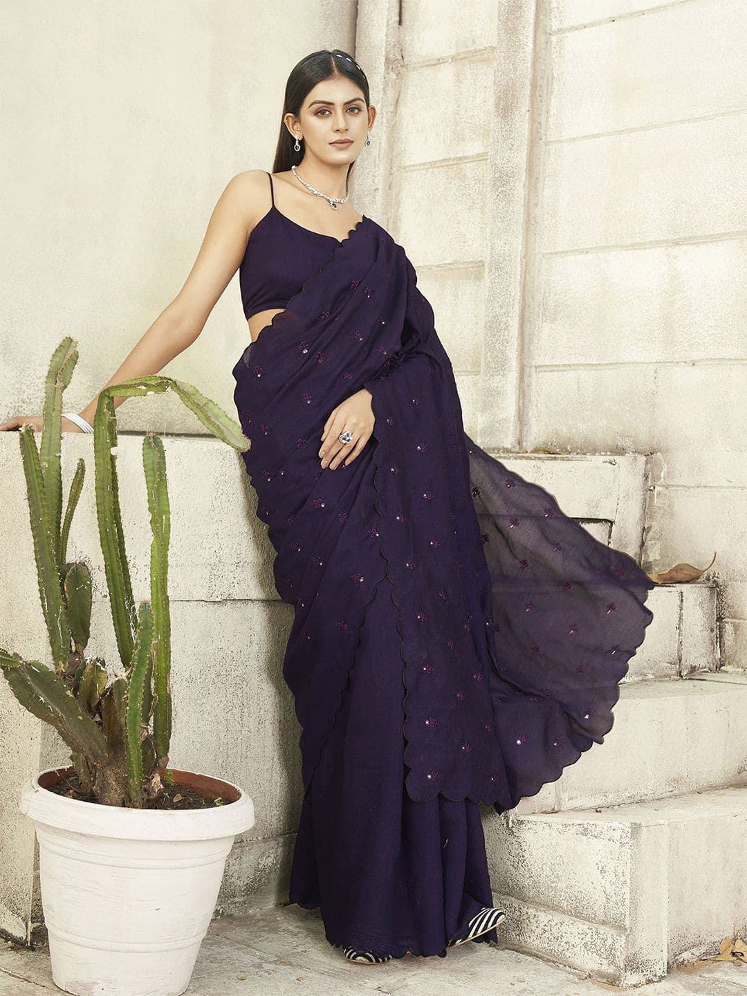Tikhi Imli Embroidered Mirror Work Saree - view 1
