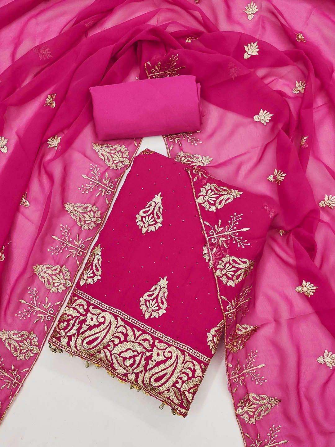 LeeliPeeri Designer Ethnic Motifs Embroidered Beads and Stones Unstitched Dress Material - view 1