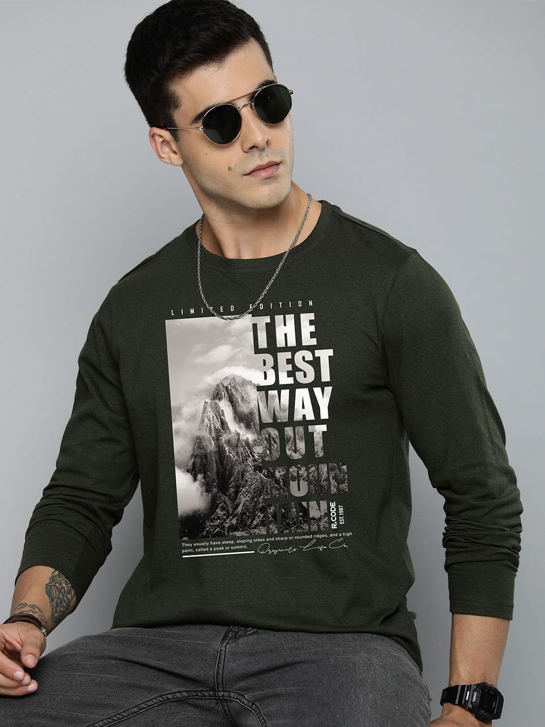 R.Code by The Roadster Life Co. R.Code by The Roadster Lifestyle Co. Men Graphic Printed Round Neck Cotton T-shirt - view 1