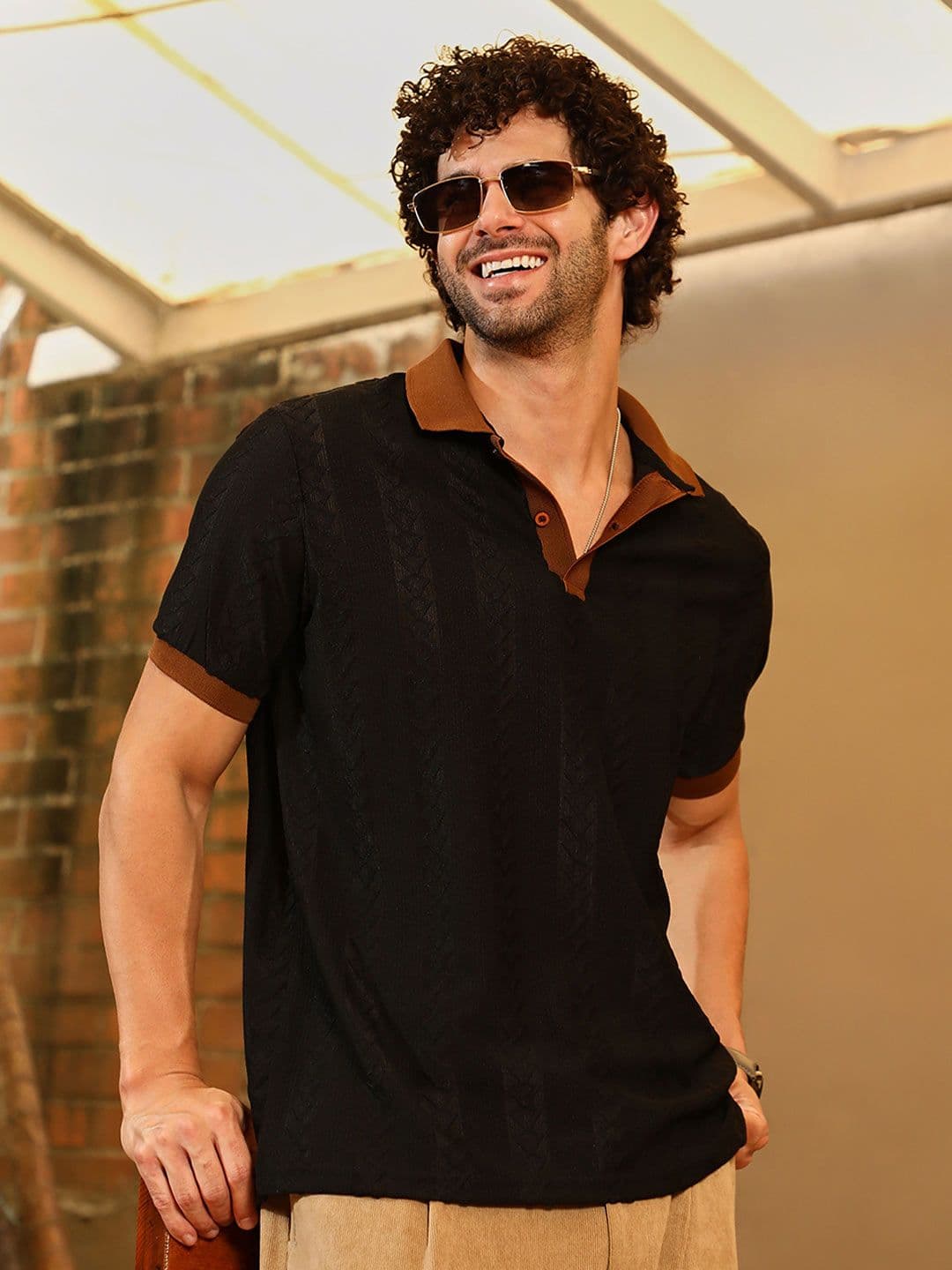 CAHOOT Men Colourblocked Polo Collar Extended Sleeves Pockets T-shirt - view 1