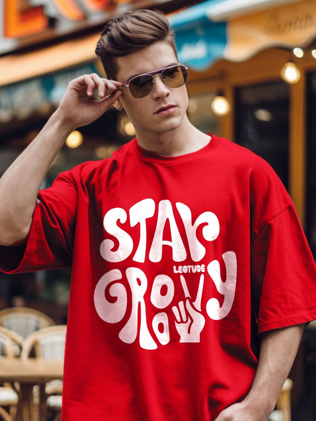 Leotude Men Typography Printed Round Neck Cotton Oversized T-shirt - view 1