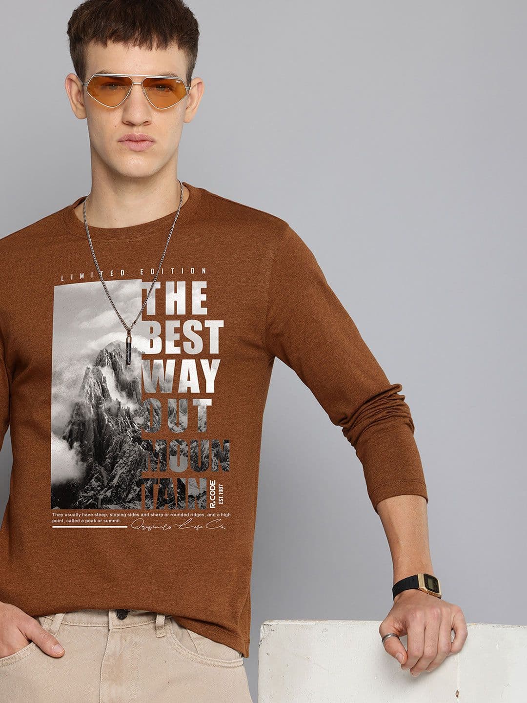R.Code by The Roadster Life Co. R.Code by The Roadster Lifestyle Co. Men Graphic Printed Round Neck Cotton T-shirt - view 1