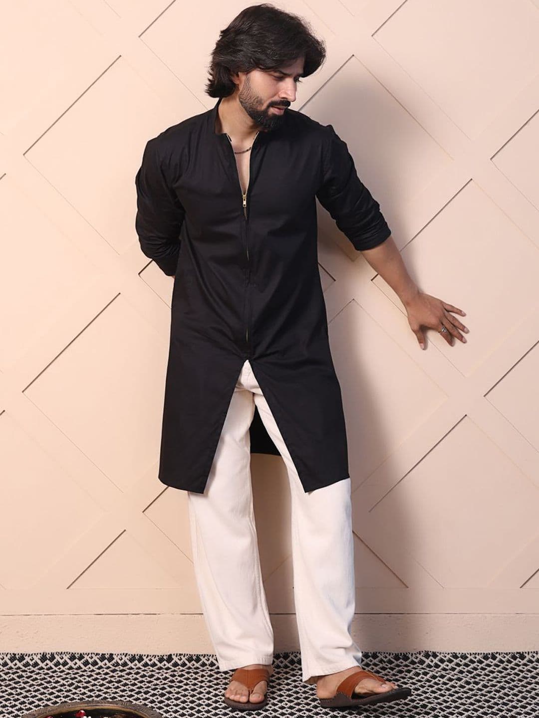 MIDAV Men Cold-Shoulder Sleeves Thread Work Summer Sheers Pathani Kurta - view 1