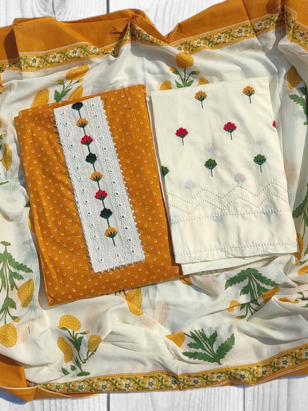 GC 80 BY GAURI COLLECTION Floral Embroidered Pure Cotton Unstitched Dress Material - view 1