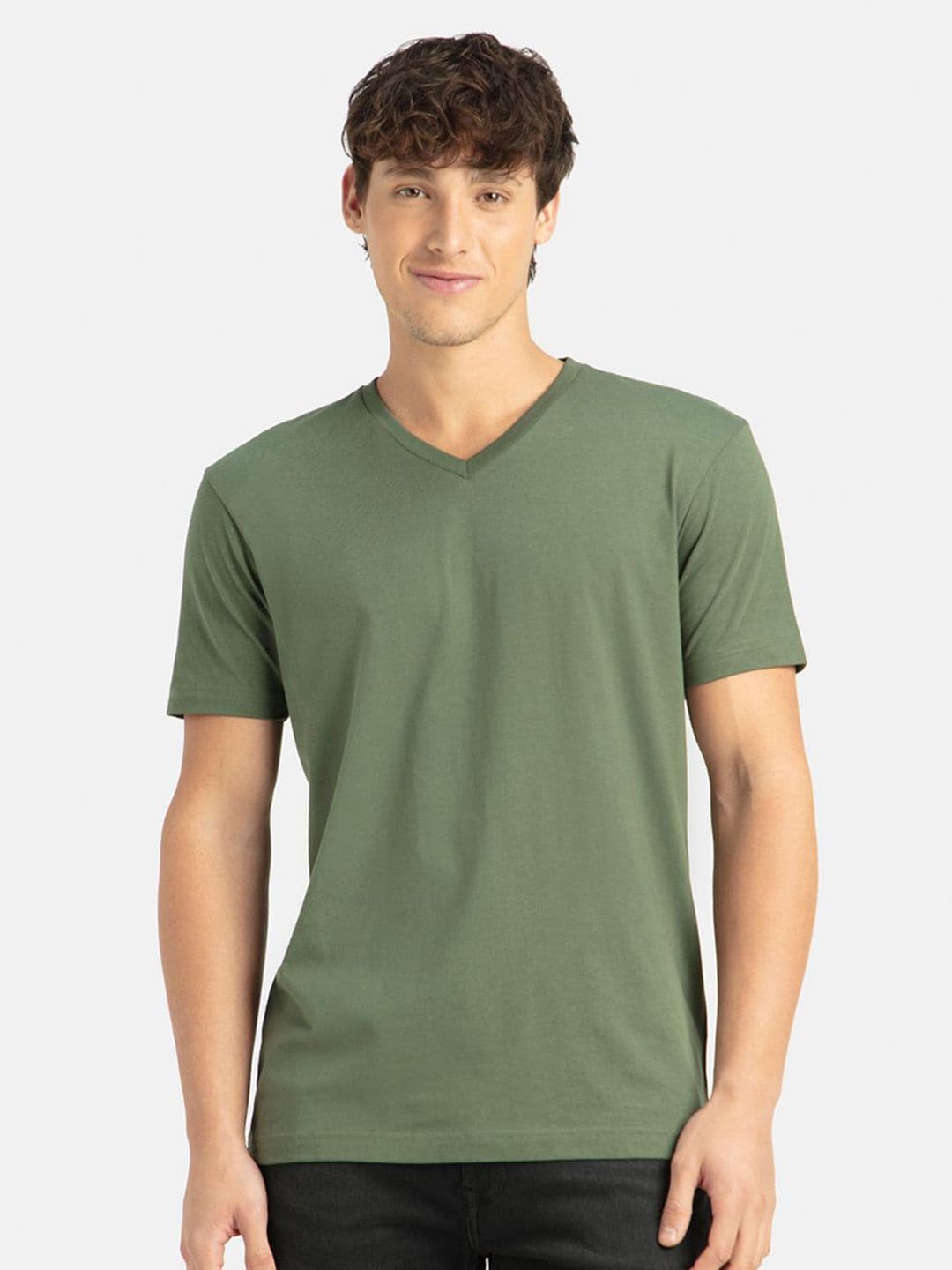 Jockey Super Combed Cotton Rich Solid V Neck Half Sleeve Tshirt-2726 - view 1