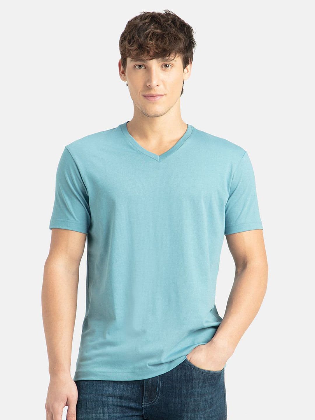 Jockey Super Combed Cotton Rich Solid V Neck Half Sleeve Tshirt-2726 - view 1