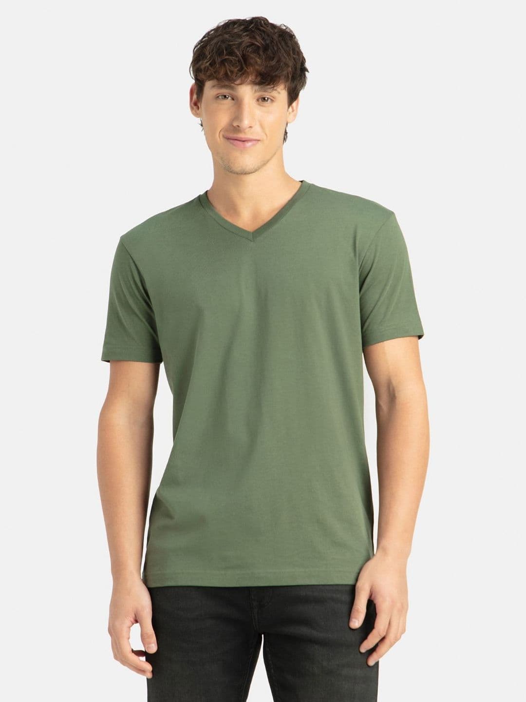 Jockey Super Combed Cotton Rich Solid V Neck Half Sleeve Tshirt-2726 - view 1