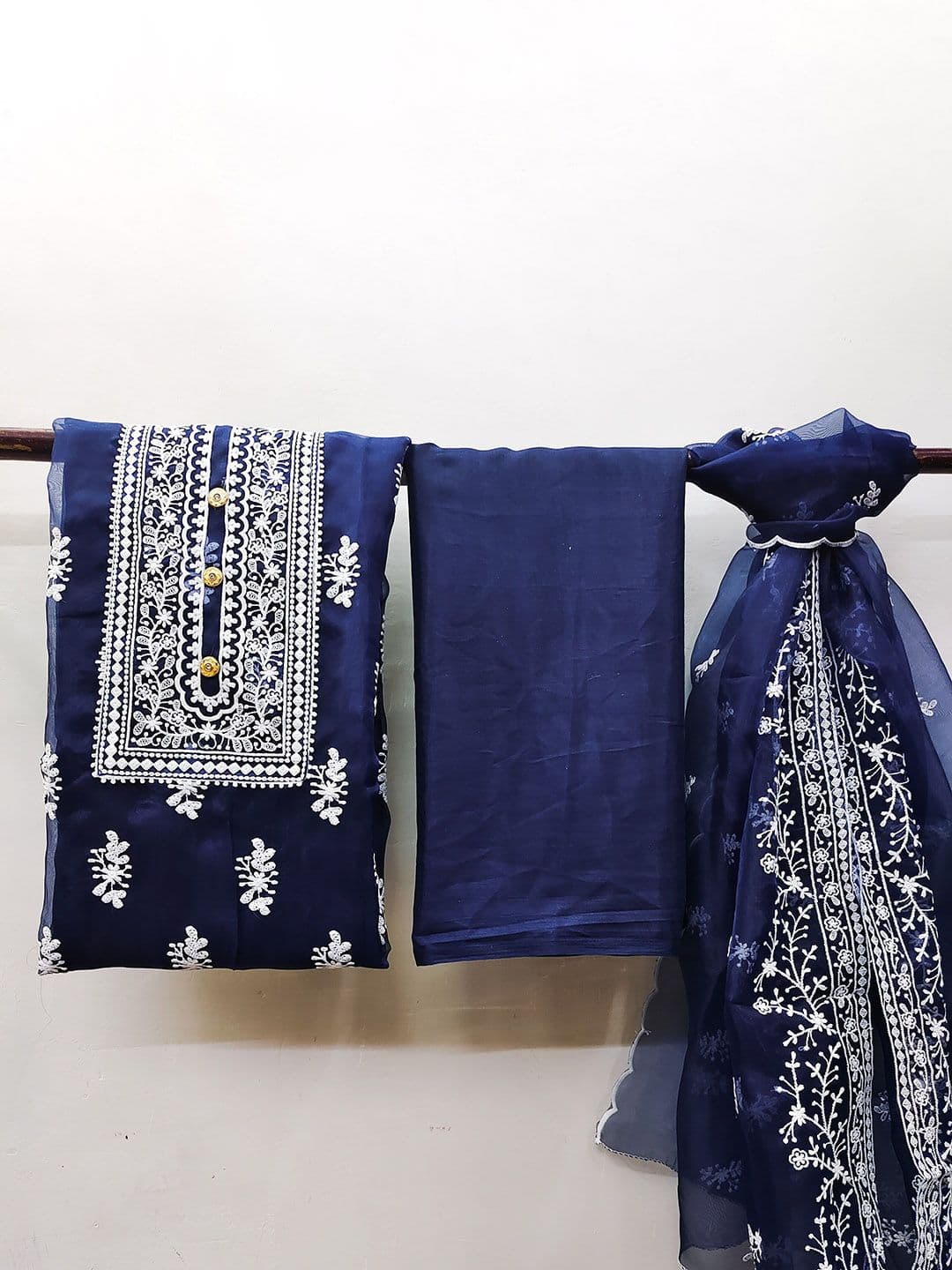 HERE&NOW Floral Embroidered Zari Organza Unstitched Dress Material - view 1
