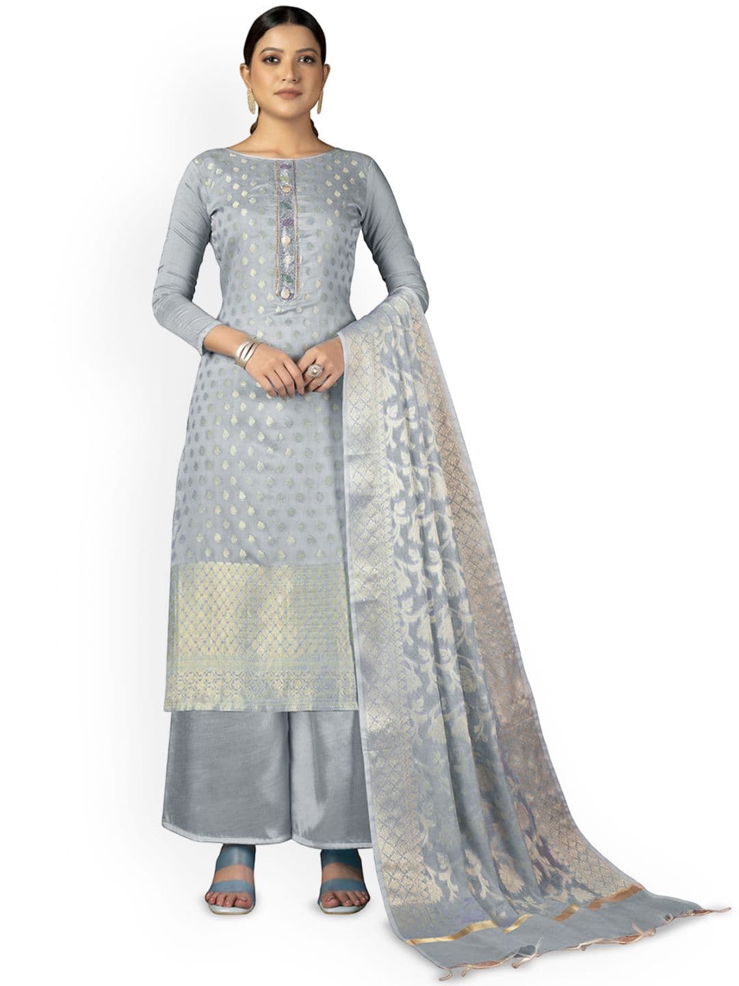 HERE&NOW Ethnic Motifs Banarasi Jacquard Woven Design Unstitched Dress Material - view 1