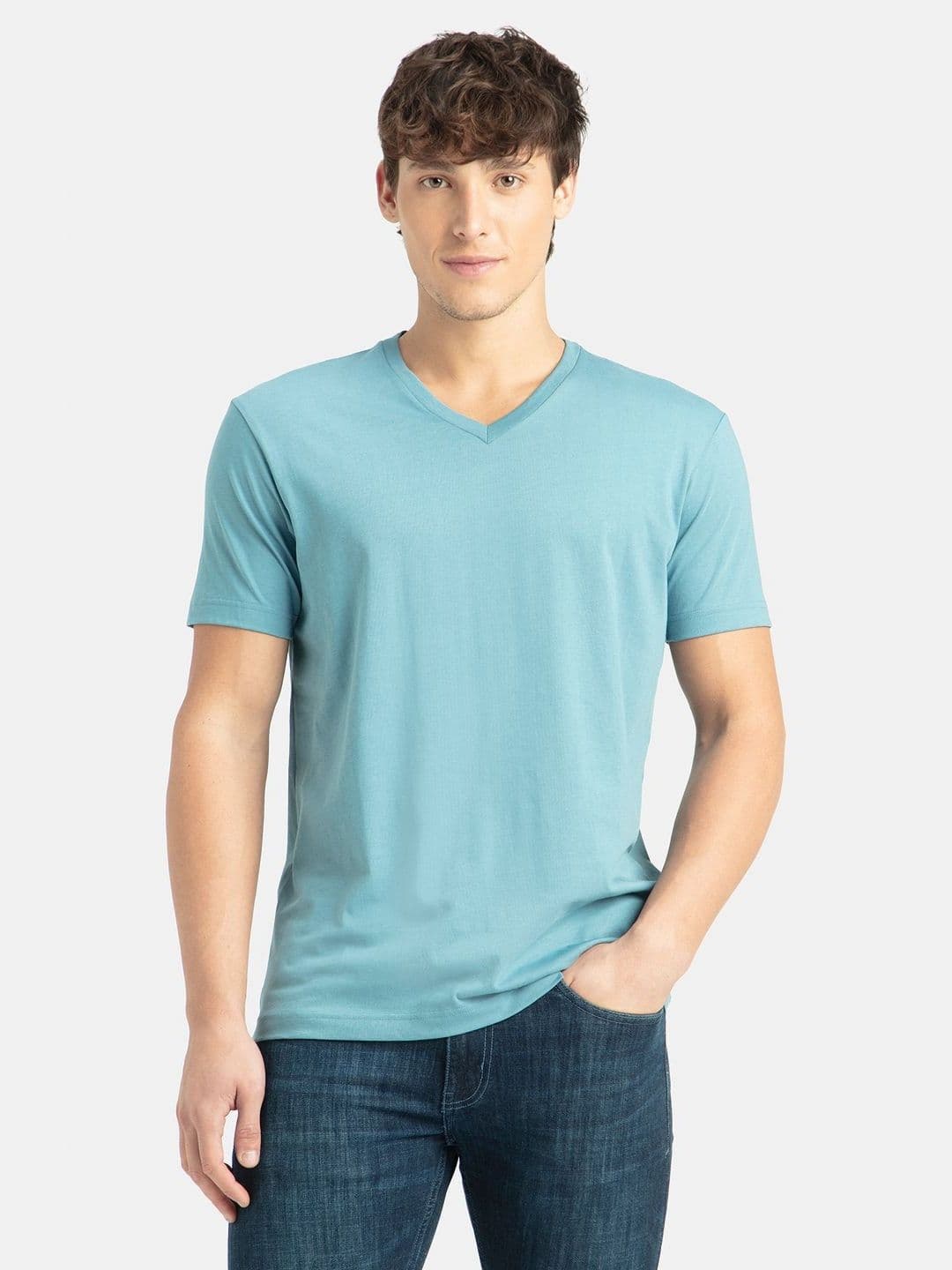 Jockey Super Combed Cotton Rich Solid V Neck Half Sleeve Tshirt-2726 - view 1