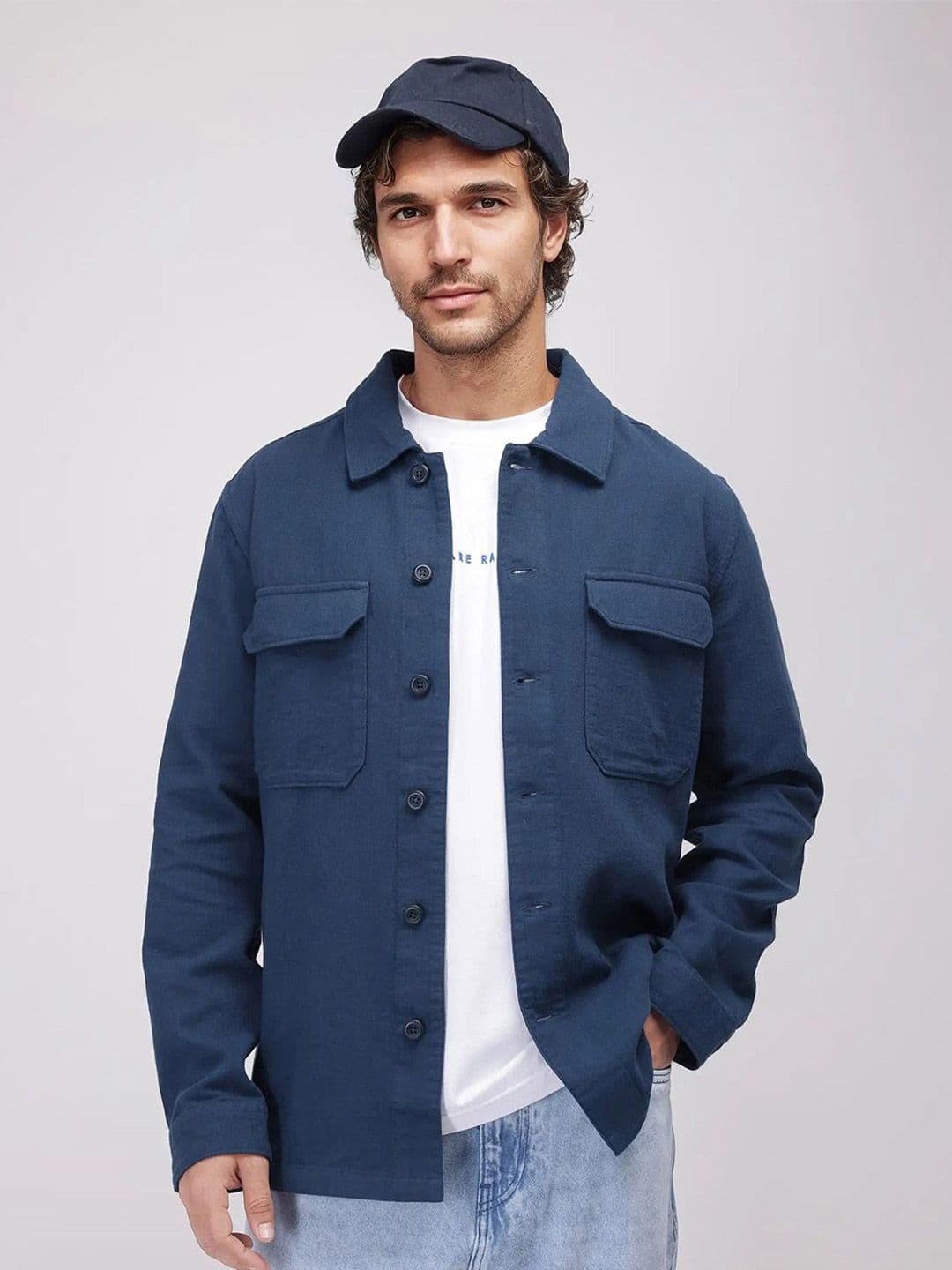 RARE RABBIT Men Blue Regular Fit Plain Casual Shacket - view 1
