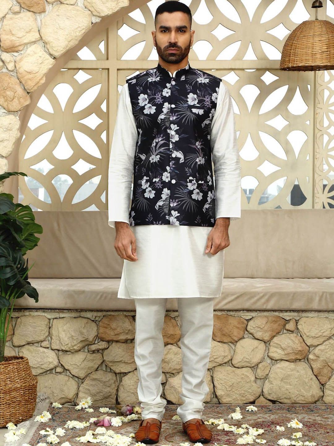 KRAFT INDIA Floral Printed Mandarin Collar Nehru Jacket - view 1