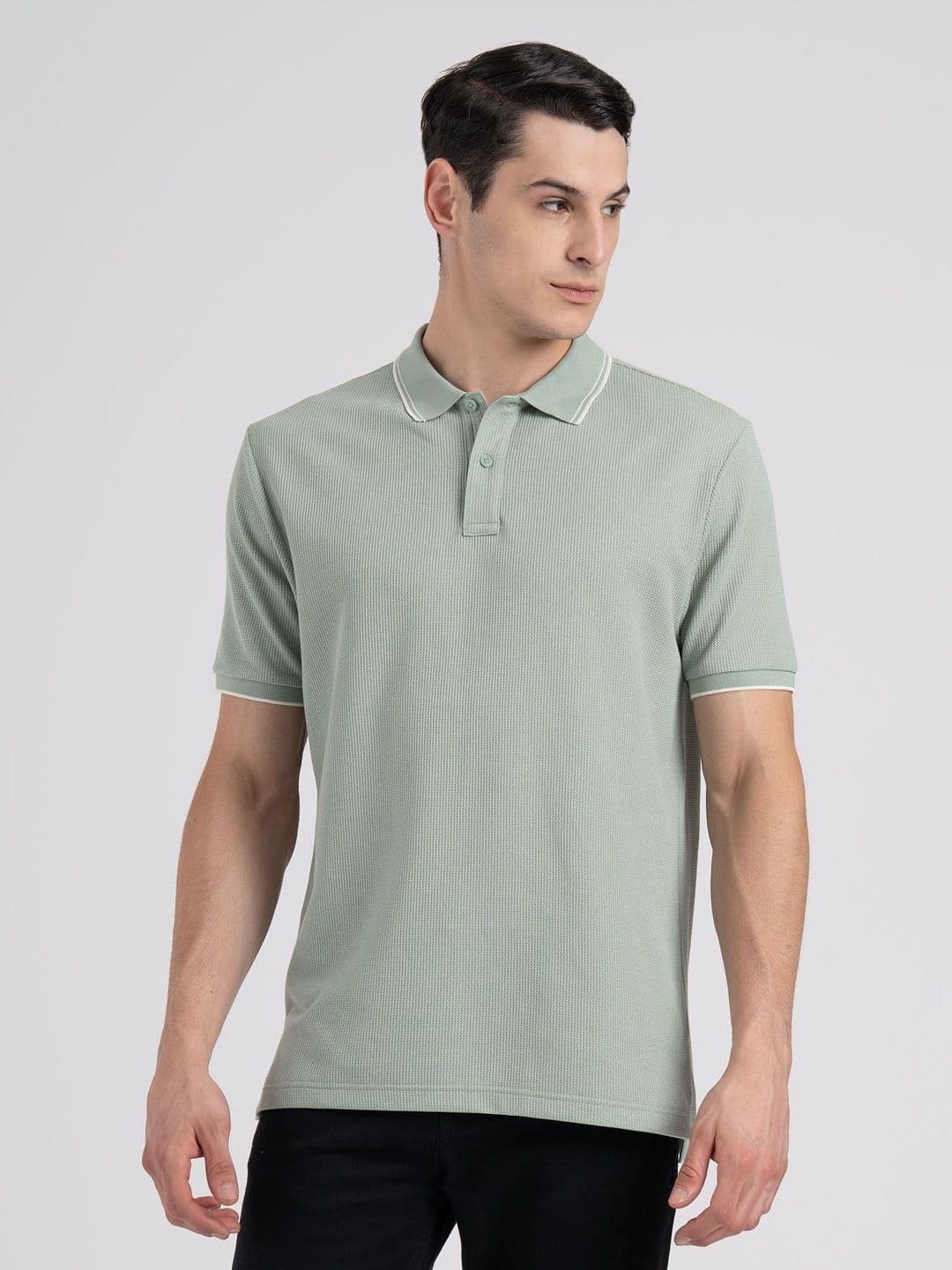 Red Tape Men Waffle Structure Stretched Polo Collar T-Shirt - view 1
