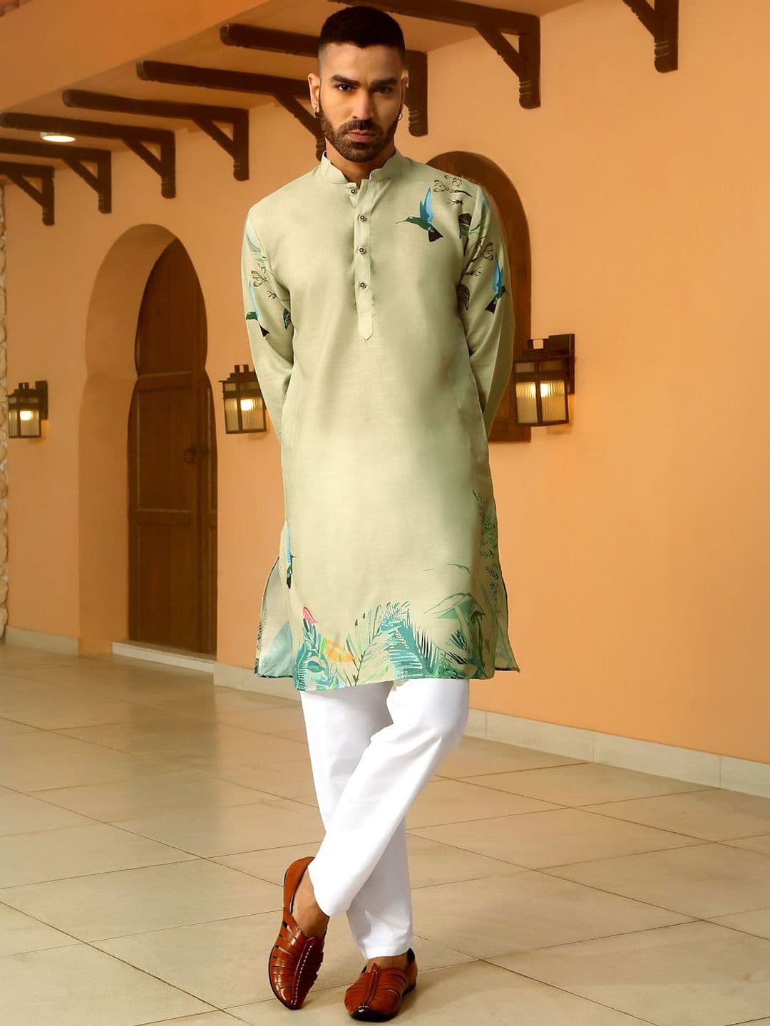 KRAFT INDIA Men Floral Printed Thread Work Kurta - view 1