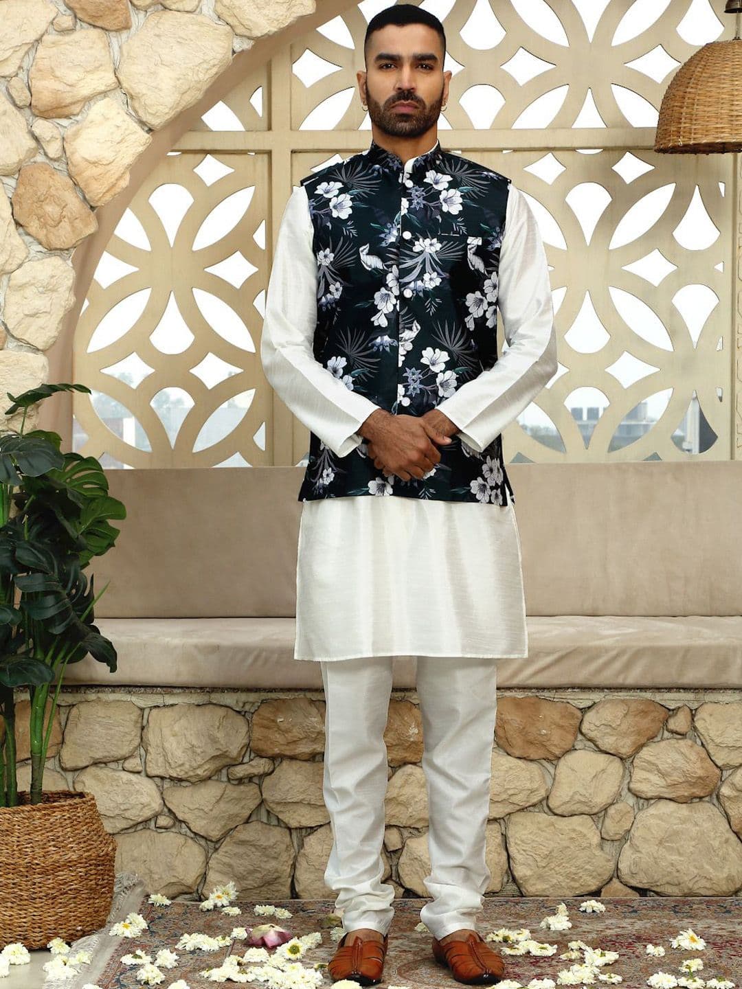 KRAFT INDIA Floral Printed Mandarin Collar NehruJacket - view 1