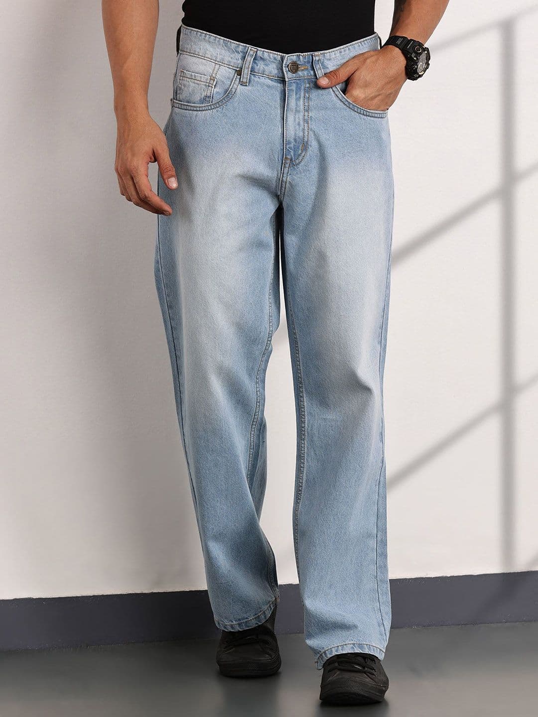 Thomas Scott Men Smart Mid Rise Baggy Fit Cotton Non Stretchable Jeans - view 1