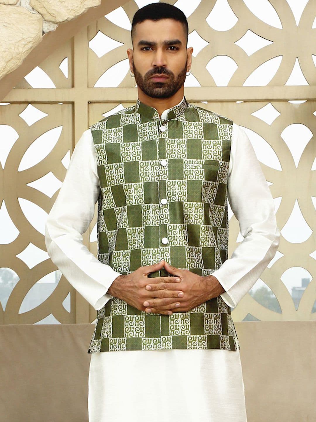 KRAFT INDIA Geometri Printed Nehru Jacket - view 1