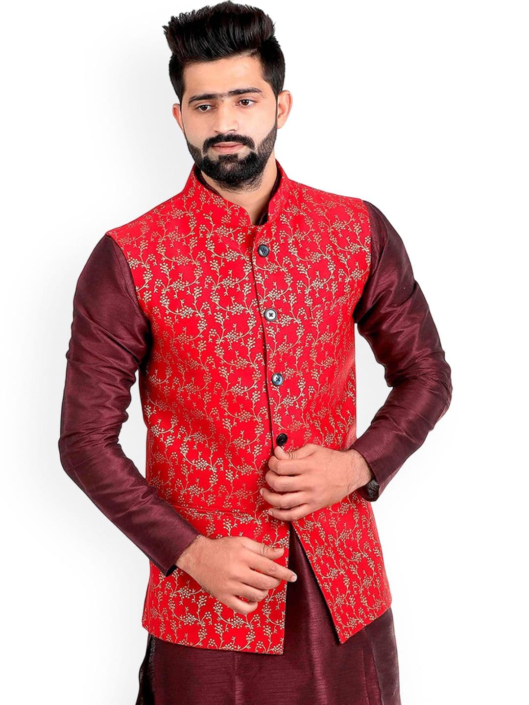 VEERA PARIDHAAN Printed Brocade Banarasi Nehru Jacket - view 1
