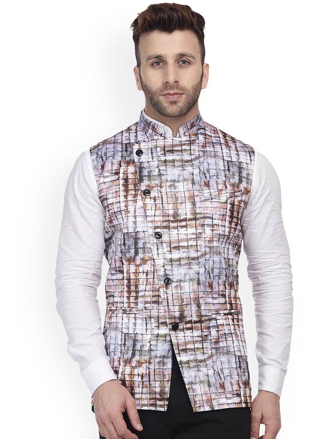 VEERA PARIDHAAN Satin Printed Mandarin Collar Nehru Jacket - view 1