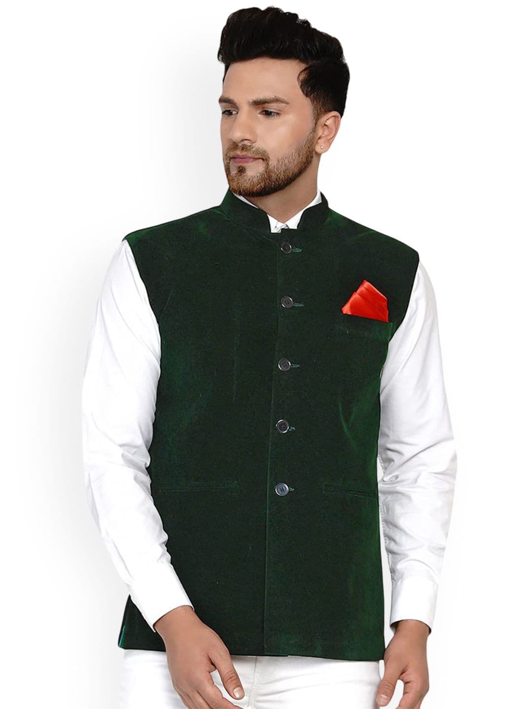 VEERA PARIDHAAN Printed Velvet Nehru Jacket - view 1