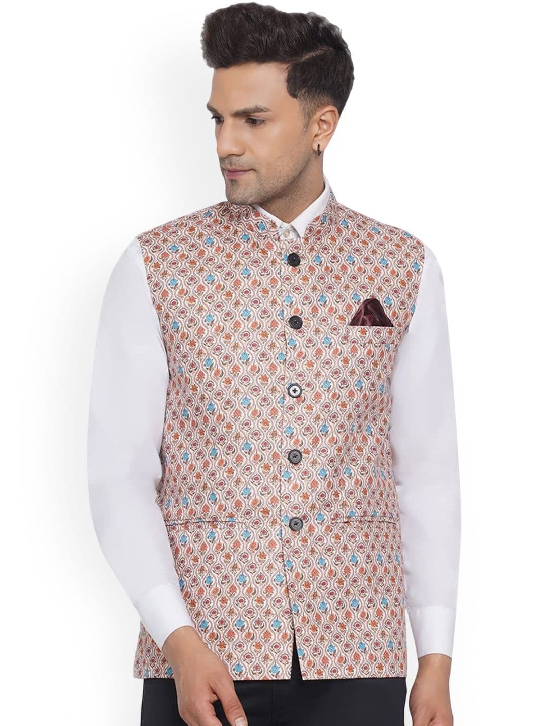 VEERA PARIDHAAN Printed Mandarin Collar Nehru Jacket - view 1