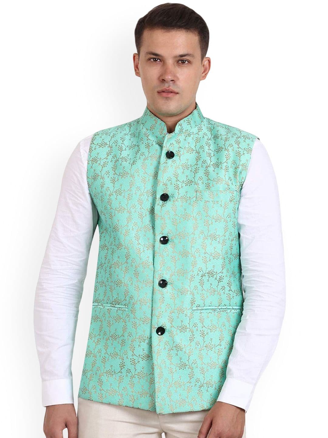 VEERA PARIDHAAN Printed Banarasi Chinese Collar Nehru Jackets - view 1