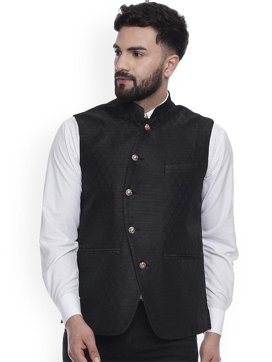 VEERA PARIDHAAN Jacquard Mandarin Collar Nehru Jackets - view 1