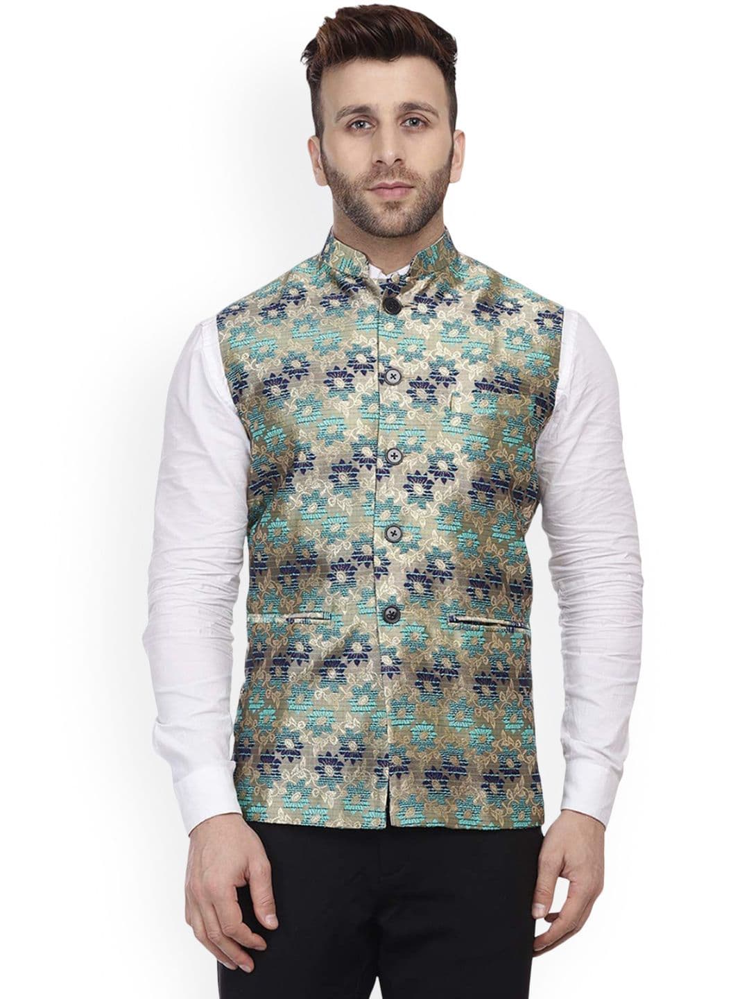 VEERA PARIDHAAN Printed Banarasi Design Mandarin Collar Nehru Jackets - view 1
