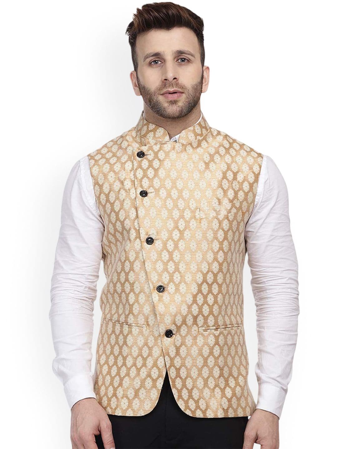 VEERA PARIDHAAN Printed Banarasi Design Chinese Collar Nehru Jackets - view 1
