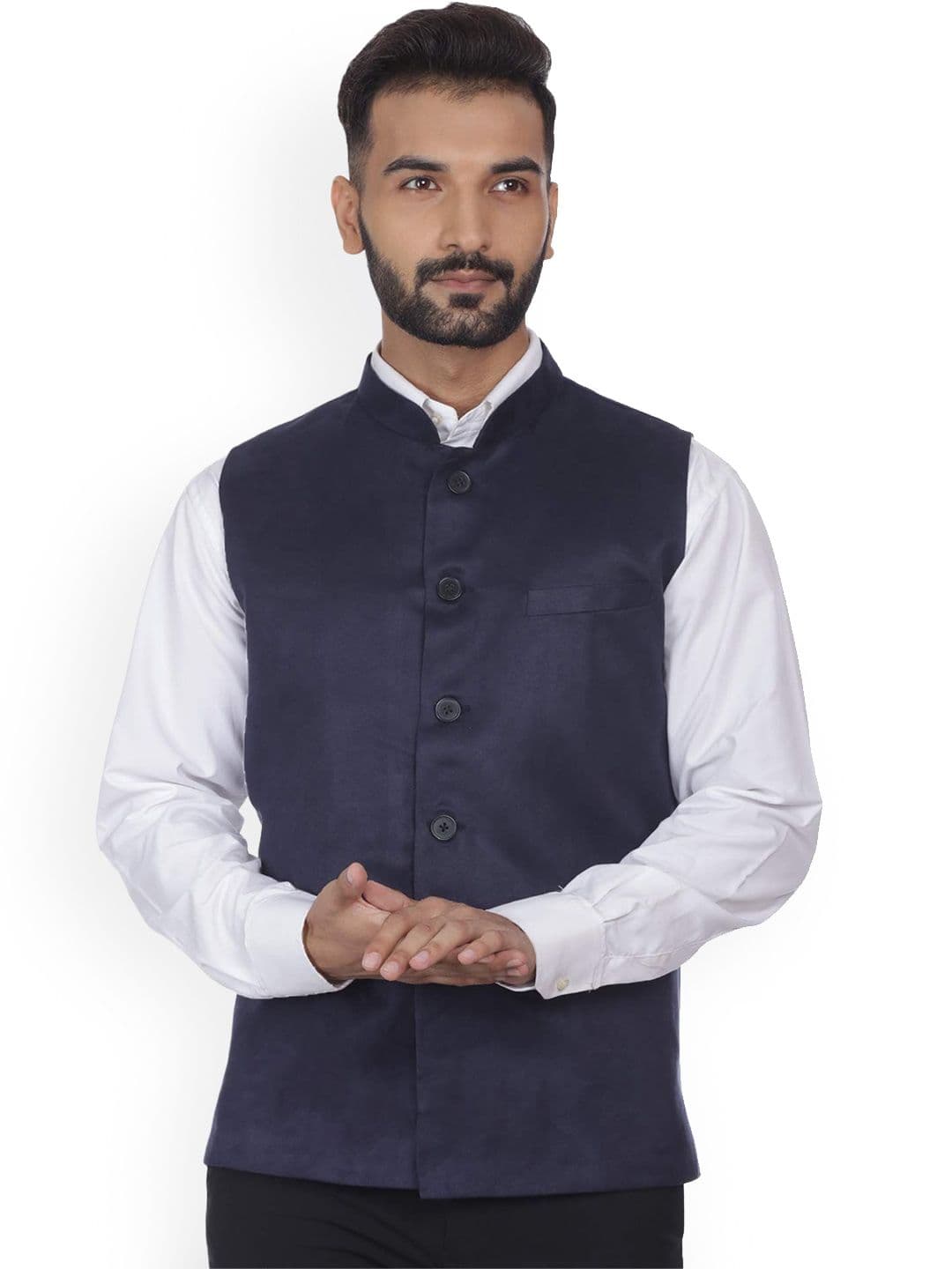 VEERA PARIDHAAN Suede Velvet Mandarin Collar Nehru Jacket - view 1