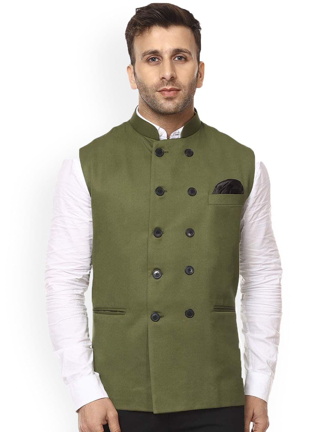 VEERA PARIDHAAN Cotton Chinese Collar Nehru Jackets - view 1