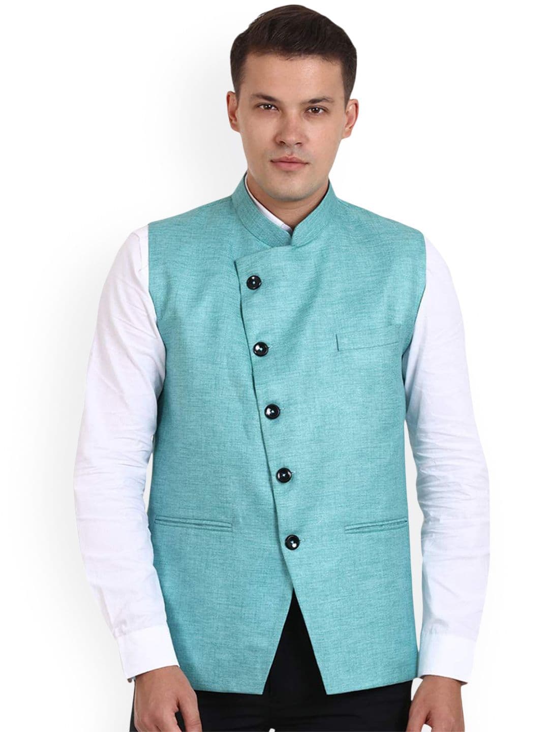 VEERA PARIDHAAN Cotton Jute Chinese Collar Nehru Jacket - view 1