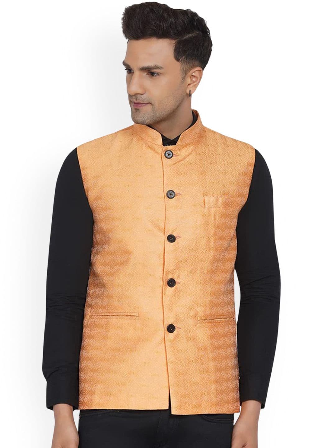 VEERA PARIDHAAN Printed Jacquard Design Mandarin Collar Nehru Jacket - view 1