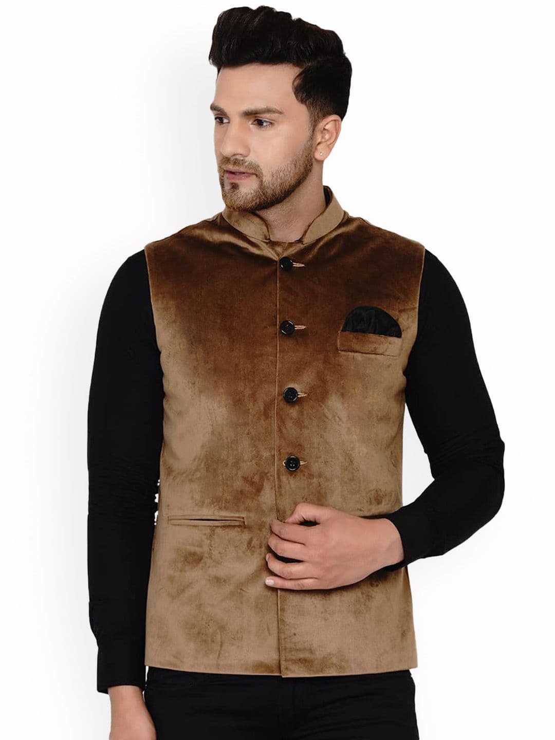 VEERA PARIDHAAN Velvet Mandarin Collar Nehru Jacket - view 1