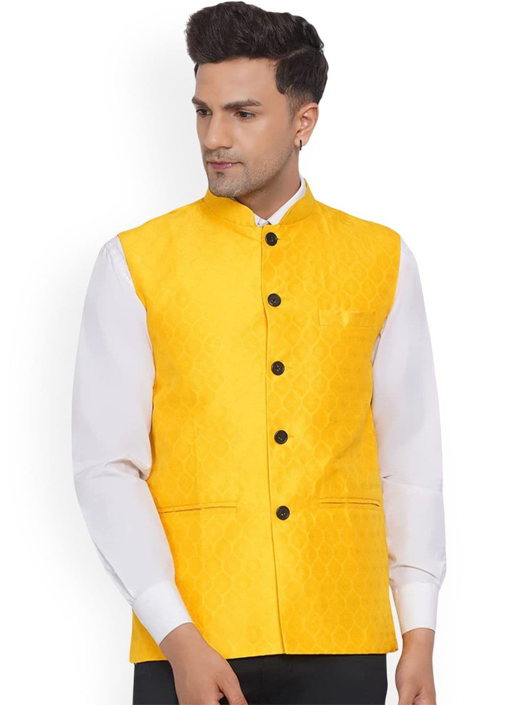VEERA PARIDHAAN Printed Jacquard Design Mandarin Collar Nehru Jacket - view 1