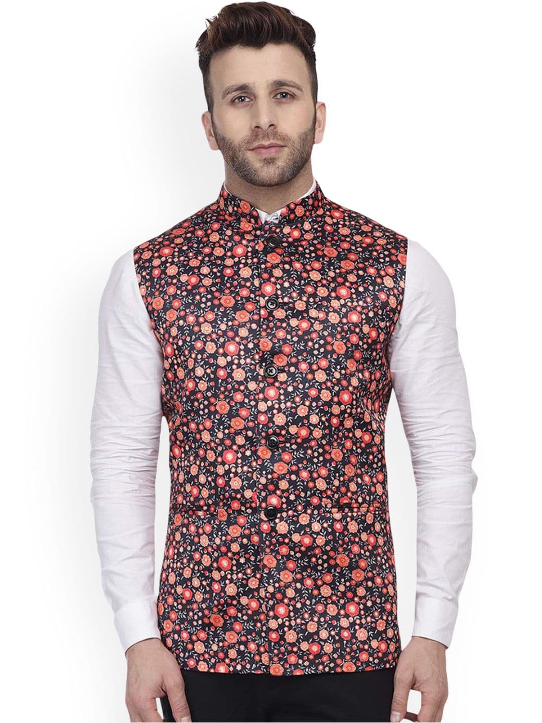 VEERA PARIDHAAN Satin Printed Mandarin Collar Nehru Jacket - view 1