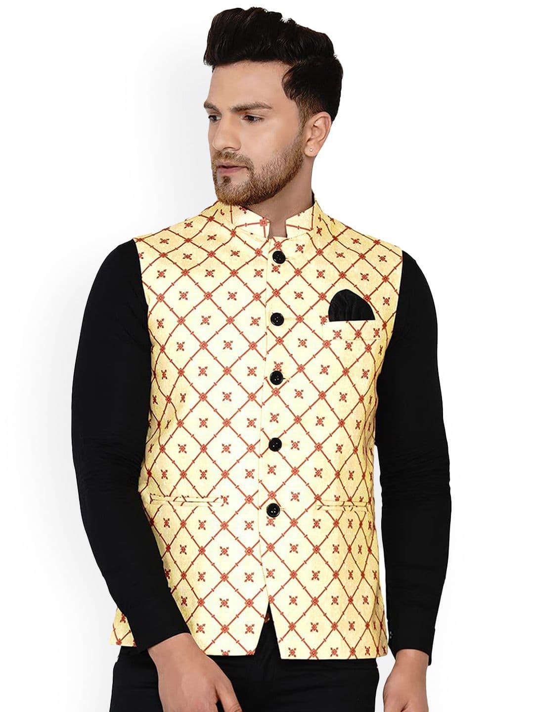 VEERA PARIDHAAN Pure Cotton Printed Mandarin Collar Nehru Jacket - view 1