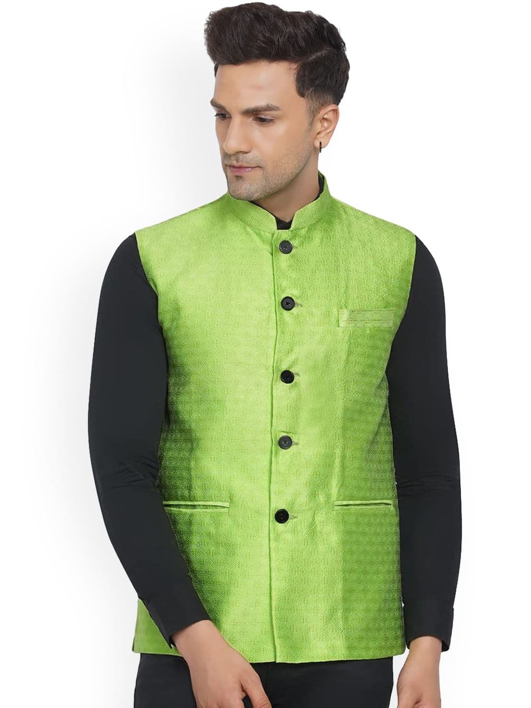 VEERA PARIDHAAN Jacquard Printed Mandarin Collar Nehru Jacket - view 1