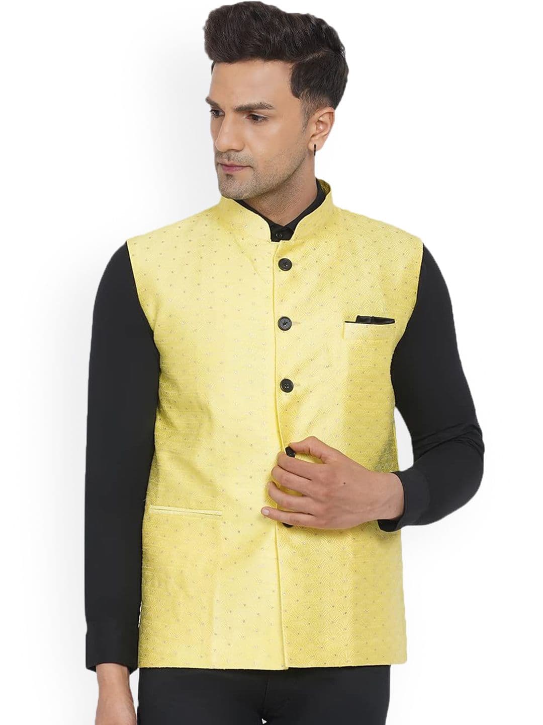VEERA PARIDHAAN Printed Brocade Nehru Jacket - view 1