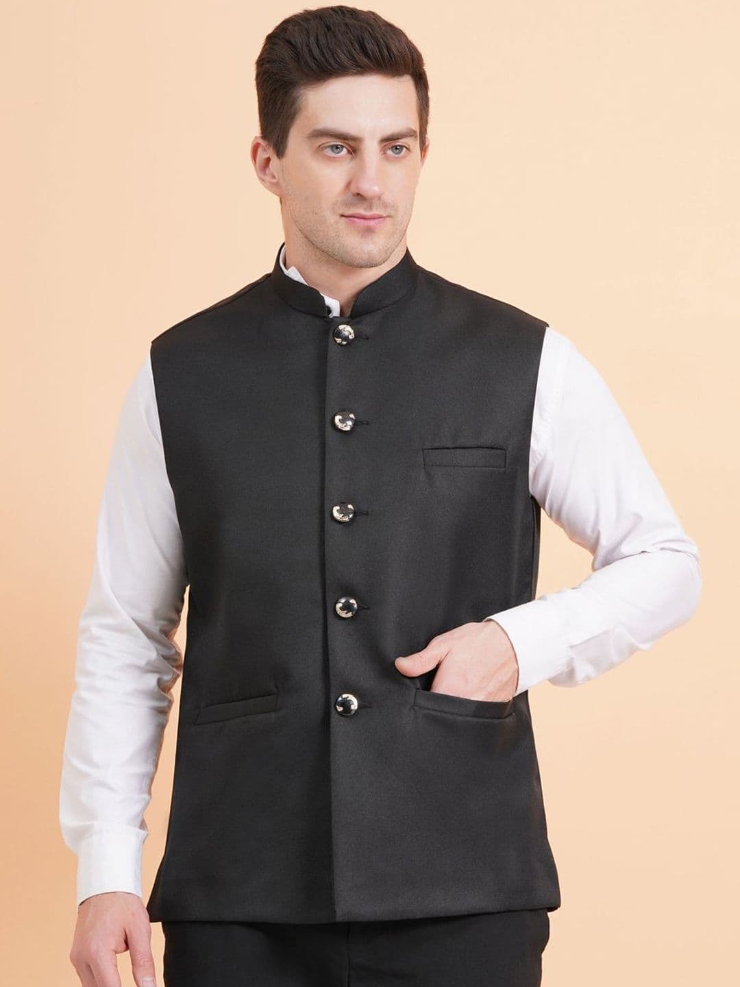 SG LEMAN Mandarin Collar Sleeveless Nehru Jacket - view 1