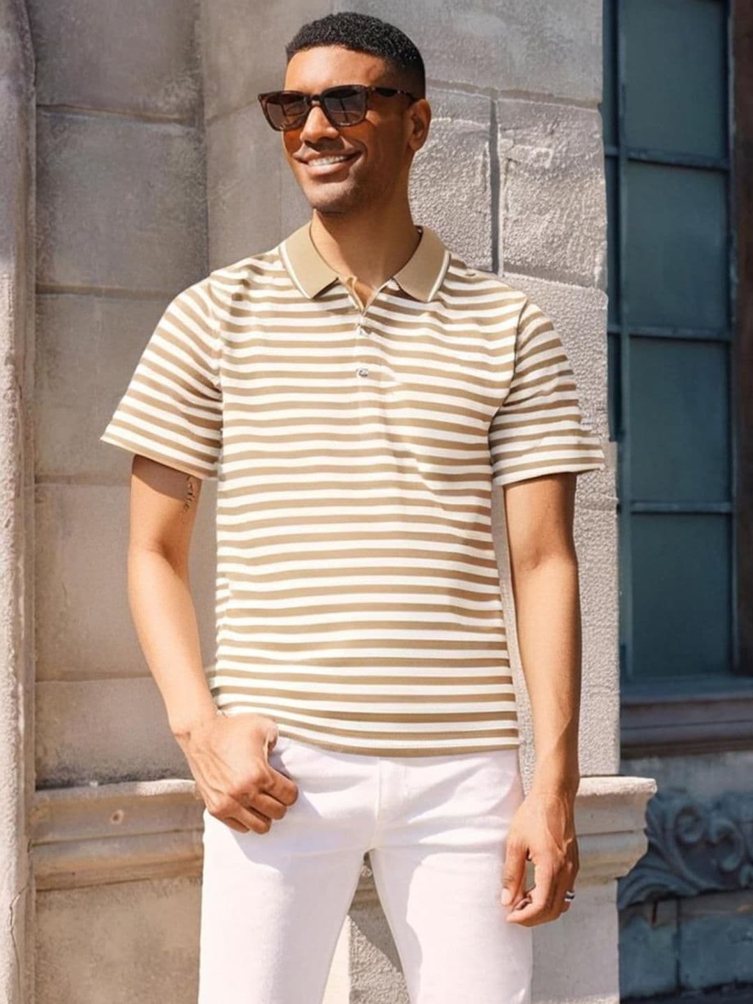 MACK JONNEY Men Striped Polo Collar Pockets T-shirt - view 1