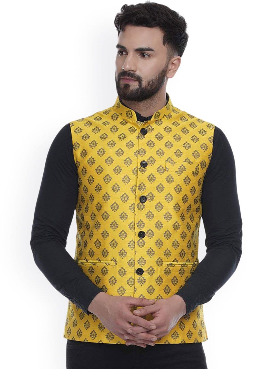 VEERA PARIDHAAN Printed Jacquard Mandarin Collar Nehru Jackets - view 1