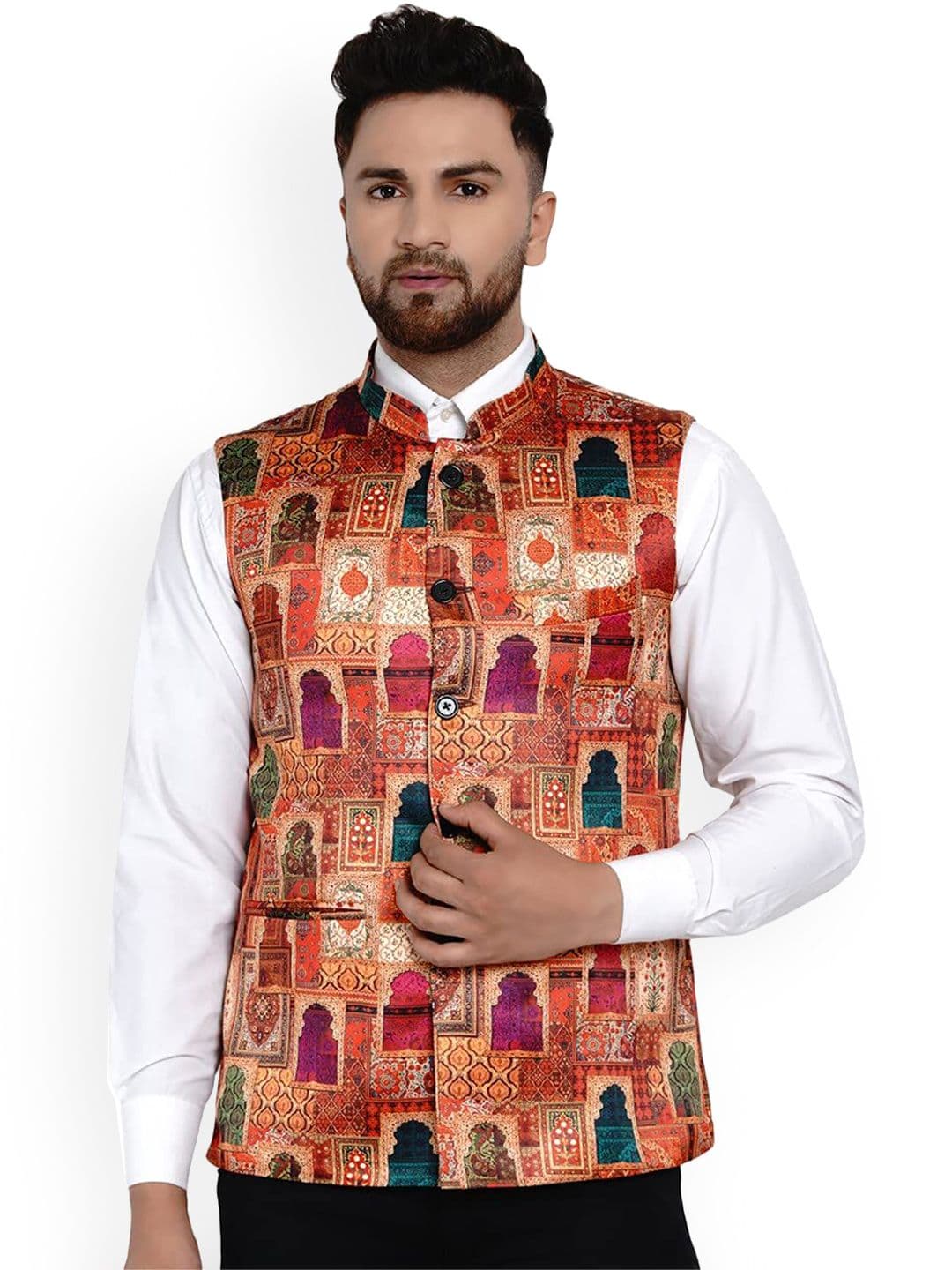 VEERA PARIDHAAN Printed Mandarin Collar Nehru Jackets - view 1