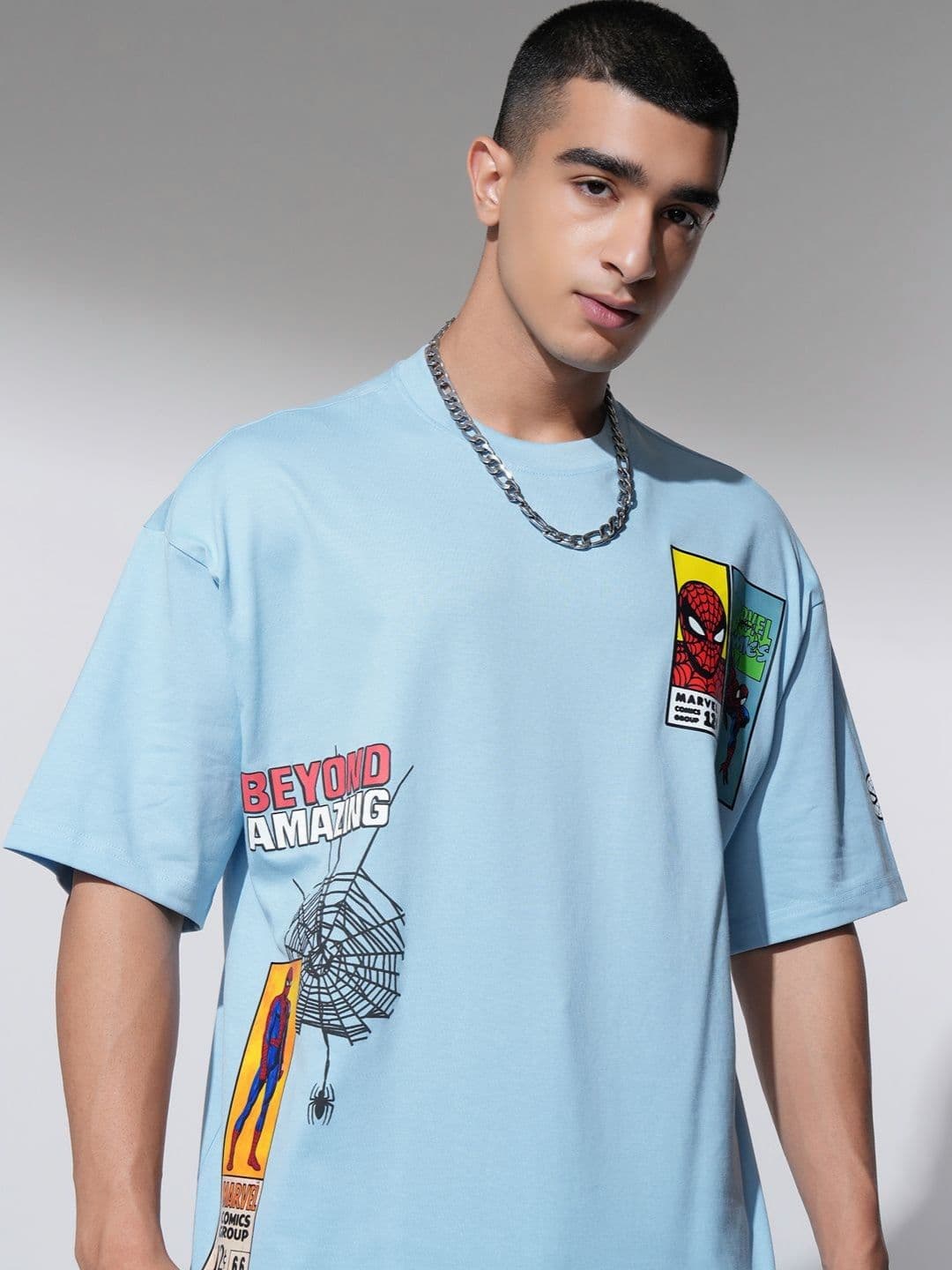 HIGHLANDER Marvel Spiderman Men Round Neck Drop Shoulder Graphic Oversized Tshirt - view 1