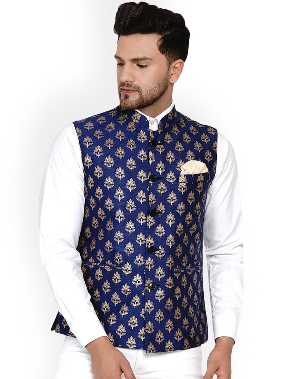 VEERA PARIDHAAN Banarasi Printed Mandarin Collar Nehru Jacket - view 1