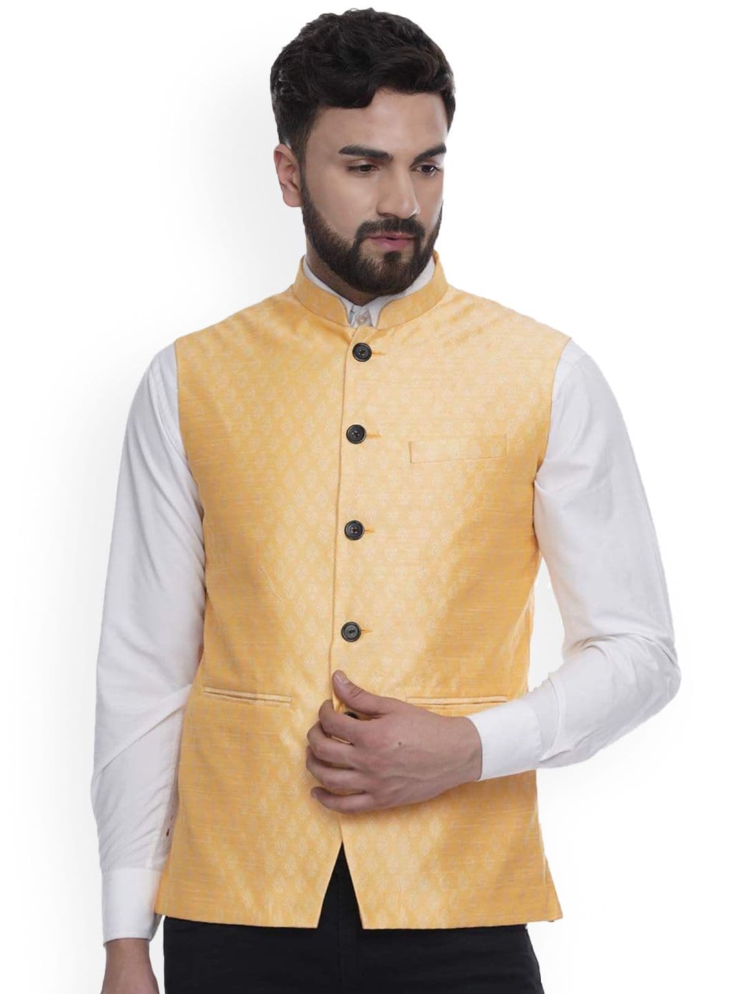 VEERA PARIDHAAN Printed Jacquard Mandarin Collar Nehru Jackets - view 1