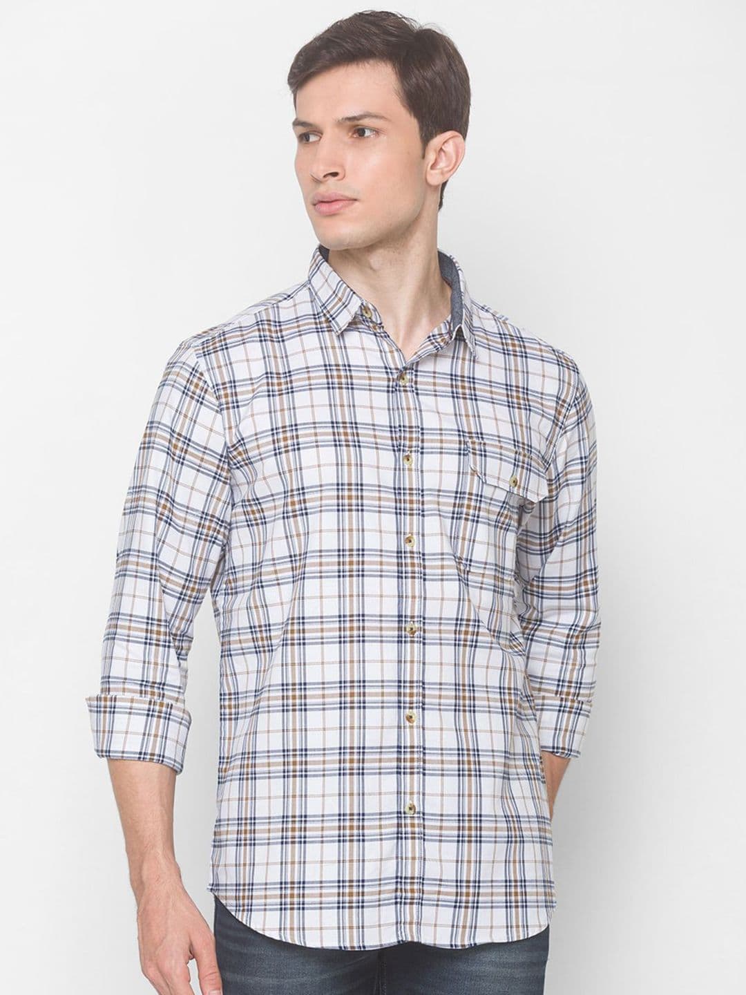 SNX Men Tailored Fit Tartan Checks Opaque Checked Casual Shirt - view 1