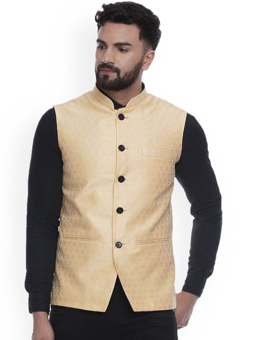 VEERA PARIDHAAN Jacquard Silk Printed Mandarin Collar Nehru Jacket - view 1